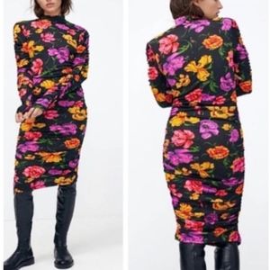 Zara ruched bodycon floral dress